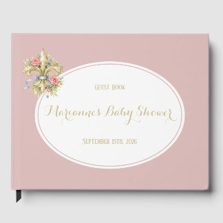 Libro De Visitas Elegante Fleur de Lys rosa polvoriento para Baby S