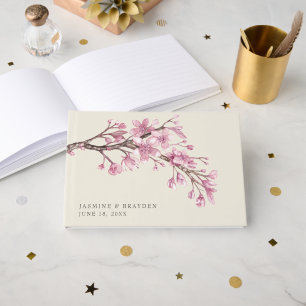 Libro De Visitas Elegante Flor de Cerezo Rosa Floral Boda