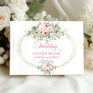 Libro De Visitas Elegante flor de rubor dorado estilo boho boda