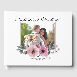 Libro De Visitas Elegante Floral Acuarela Foto Personalizada Boda