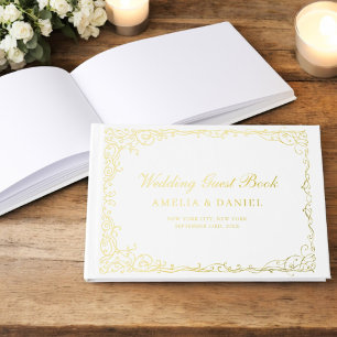 Libro De Visitas Elegante Floral blanca y dorada