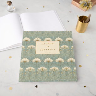 Libro De Visitas Elegante Floral Botánico Verde Acuario