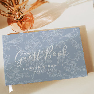 Libro De Visitas Elegante Floral Chinoiserie Vintage Azul Boda