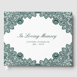 Libro De Visitas Elegante floral de encaje verde vintage memorial f