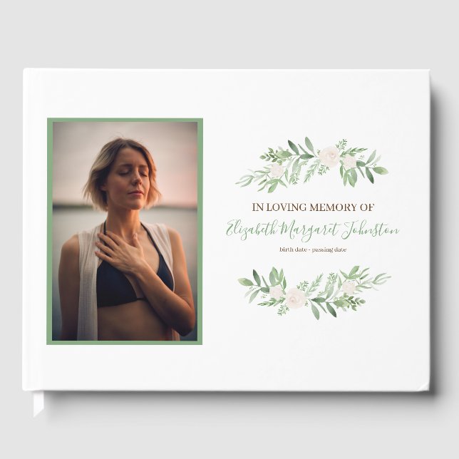 Libro De Visitas Elegante Floral De Marfil En Funeral De Memoria Am (Anverso)