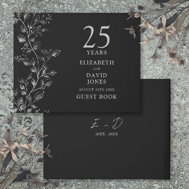 Libro De Visitas Elegante Floral de Plata 25 Aniversario de Boda 