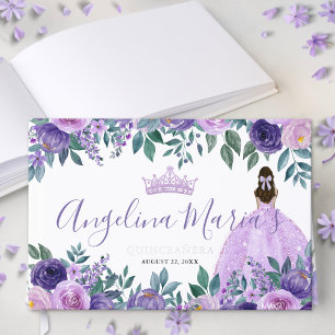 Libro De Visitas Elegante Floral Púrpura Quinceañera