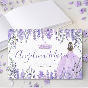 Libro De Visitas Elegante Floral Quinceañera Púrpura
