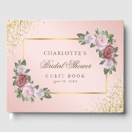 Libro De Visitas Elegante floral Rubor Pink Gold Bridal Shower