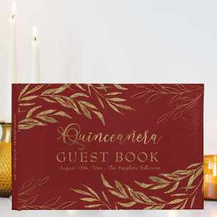 Libro De Visitas Elegante Foliage Red and Gold Quinceanera