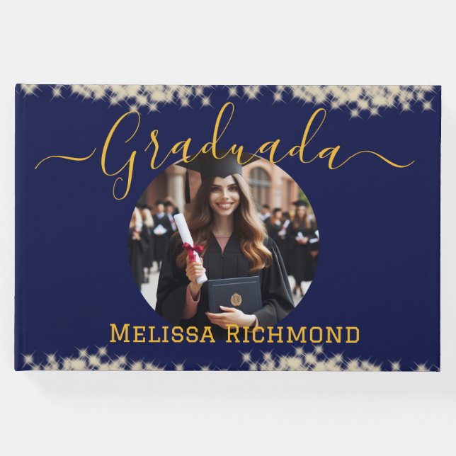 Libro De Visitas Elegante foto azul firma española graduada (Anverso)