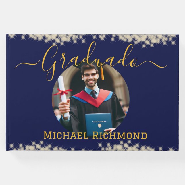 Libro De Visitas Elegante foto azul firma española graduada (Anverso)