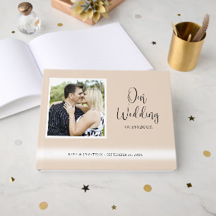 Libro De Visitas Elegante Foto de Boda en Tono Marrón