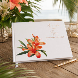 Libro De Visitas Elegante Foto de Boda Floral de Oleandro Naranja