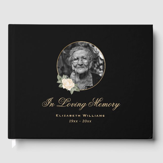 Libro De Visitas Elegante foto de funeral floral rosa amarillo negr (Anverso)