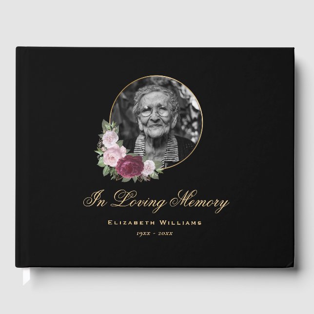 Libro De Visitas Elegante foto de funeral floral rosa de Borgoña ne (Anverso)