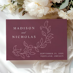 Libro De Visitas Elegante Foto de Hojas de Merlot en Cascada Boda