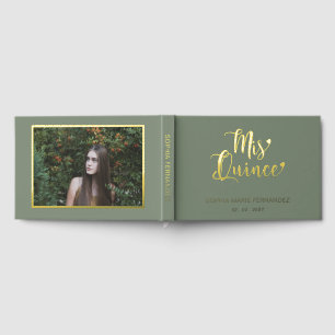 Libro De Visitas Elegante foto de oro de sabio moderno Quinceañera