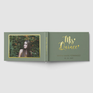 Libro De Visitas Elegante foto de oro de sabio moderno Quinceañera