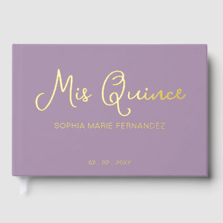 Libro De Visitas Elegante foto de oro púrpura moderno Quinceañera