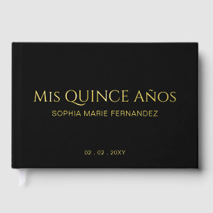 Libro De Visitas Elegante foto moderna de oro negro Quinceañera