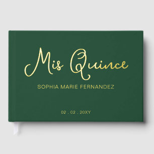 Libro De Visitas Elegante foto moderna de oro verde Quinceañera