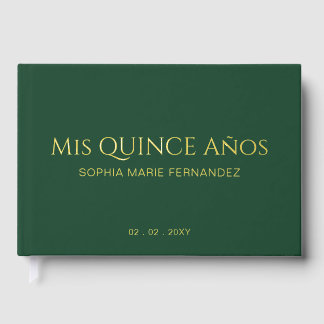 Libro De Visitas Elegante foto moderna de oro verde Quinceañera