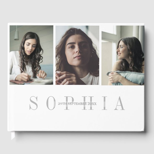 Libro De Visitas Elegante foto personal 3 foto bat Mitzvah (Anverso)