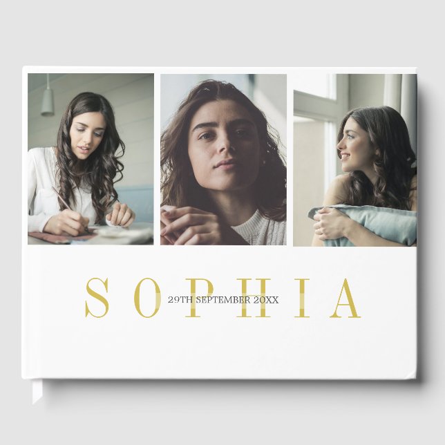 Libro De Visitas Elegante foto personal 3 foto bat Mitzvah (Anverso)