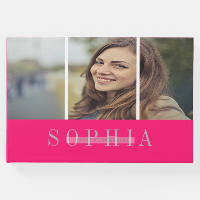 Libro De Visitas Elegante foto personal de Bat Mitzvah Plata rosa (Anverso)