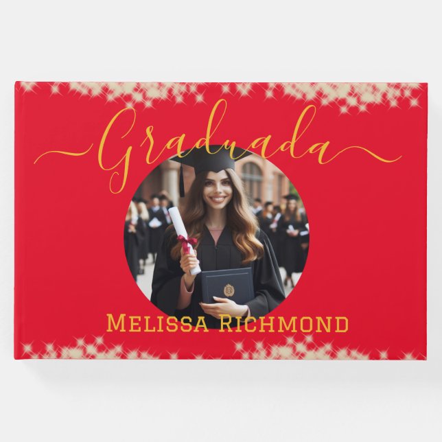 Libro De Visitas Elegante foto roja firma española graduada (Anverso)