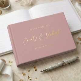Libro De Visitas Elegante fotografía de boda con caligrafía en rosa