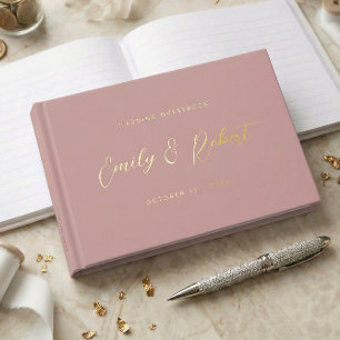 Libro De Visitas Elegante fotografía de boda con caligrafía en rosa