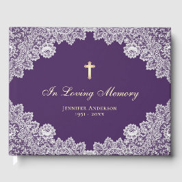 Libro De Visitas Elegante Funeral Vintage Purple Floral Lace