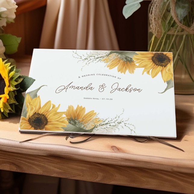 Libro De Visitas Elegante Girasol Rústico, Boda Caída (Rustic Sunflower themed, Wedding Guest Book.)