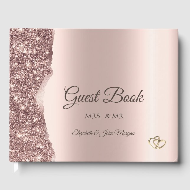 Libro De Visitas Elegante Glitter Script de Oro Rosa  (Anverso)