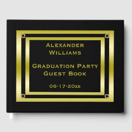 Libro De Visitas Elegante Graduación Enmarcada en Negro y Oro