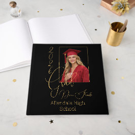 Libro De Visitas Elegante Graduación Negro y Dorado