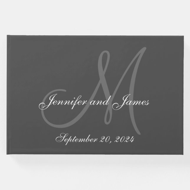 Libro De Visitas Elegante Gris Monograma Nombres Fecha Boda de foto (Anverso)