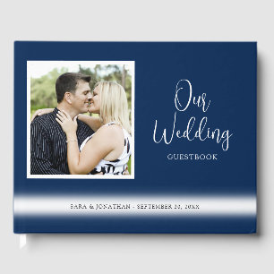 Libro De Visitas Elegante guión Boda foto azul oscuro