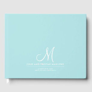 Libro De Visitas Elegante guión Boda inicial Monograma Aqua