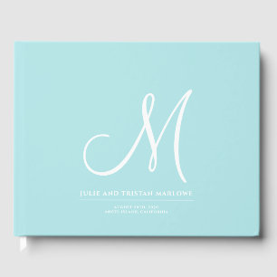 Libro De Visitas Elegante guión Boda inicial Monograma Aqua