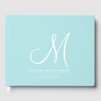 Libro De Visitas Elegante guión Boda inicial Monograma Aqua