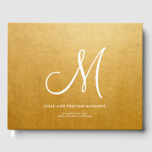 Libro De Visitas Elegante guión Boda inicial Monograma dorado