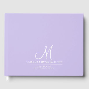 Libro De Visitas Elegante guión Boda inicial Monograma Lavanda