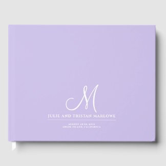 Libro De Visitas Elegante guión Boda inicial Monograma Lavanda