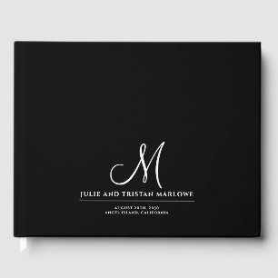 Libro De Visitas Elegante guión Boda inicial Monograma negro