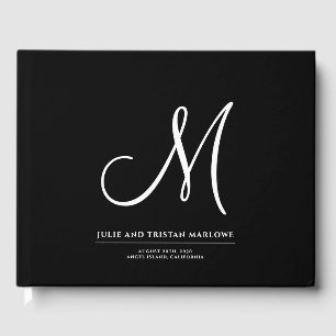 Libro De Visitas Elegante guión Boda inicial Monograma negro