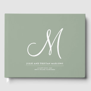 Libro De Visitas Elegante Guión Boda inicial Monograma Sage Green
