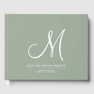 Libro De Visitas Elegante Guión Boda inicial Monograma Sage Green
